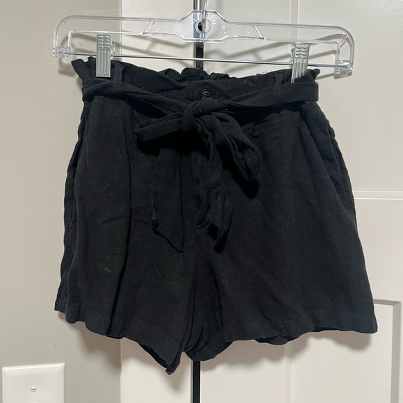 Pink Lily Pants - Pink Lily Black High-Waist Tie Shorts